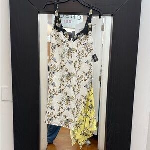 Off-White Floral Midi Dress in Cream and Yellow